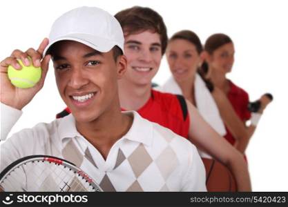 Four young people illustrating different sports