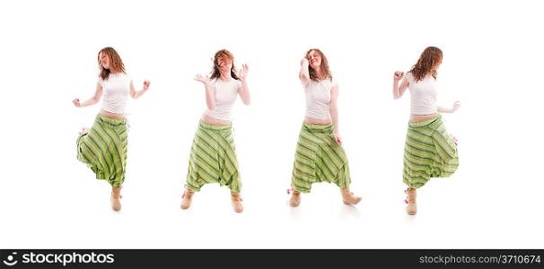 Foure poses of femail dancer. Isolated on white.