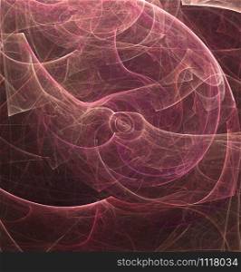 Fractal abstraction. A glowing center around which spirals and waves. Pink shades, black background. Fractal abstraction. A glowing center around which spirals and waves.