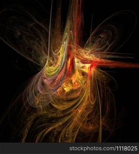 Fractal abstraction. Glowing colored hinges. Brown shades, black background. Fractal abstraction. Glowing colored hinges