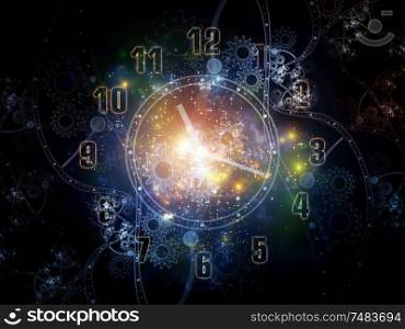 Fractal Clocks. Faces of Time series. Abstract composition of clock dials and abstract elements suitable in projects related to science, education and modern technologies