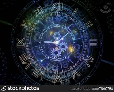 Fractal Clocks. Faces of Time series. Abstract composition of clock dials and abstract elements suitable in projects related to science, education and modern technologies