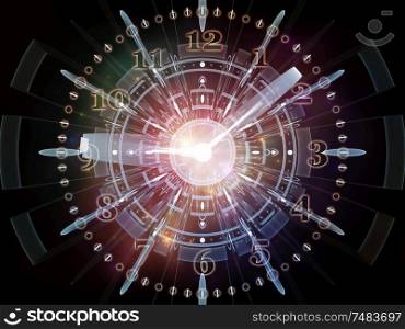 Fractal Clocks. Faces of Time series. Backdrop composed of clock dials and abstract elements for projects on science, education and modern technologies