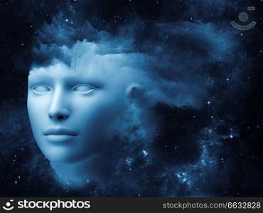 Fractal Mind series. Artistic background made of human head and fractal clouds for use with projects on mind, dreams, thinking, consciousness and imagination
