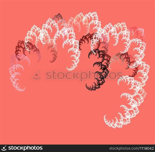 Fractal plant forms white and burgundy shades on the background color pink coral. Fractal abstraction. Fractal plant forms white and burgundy shades on the background color pink coral