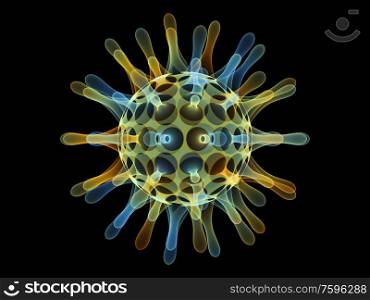 Fractal Virus series. 3D rendering of translucent colorful viral particles on the subject of health, COVID-19, infection, disease and Coronavirus epidemic