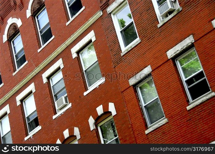 Fragment of a red brick house in Boston historical North End