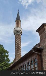 Fragment of beauty minaret of the mosque in Plovdiv town, Bulgaria