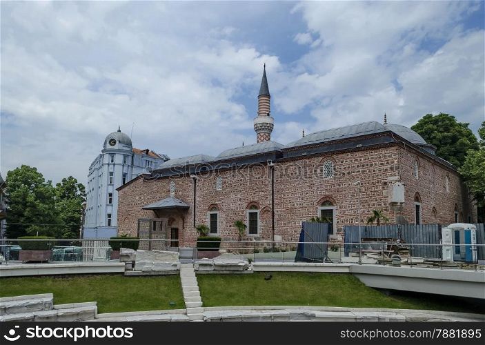 Fragment of beauty mosque and excavations in center of Plovdiv town, Bulgaria