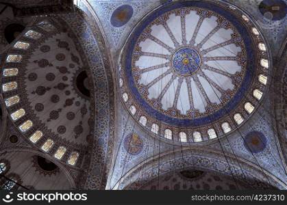 Fragment of Blue mosque (Sultanahmet mosque) interior in Istanbul in Turke