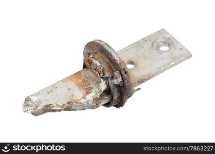 Fragment of ceramic insulator destroyed by exposure to short-circuit current. isolated on white background