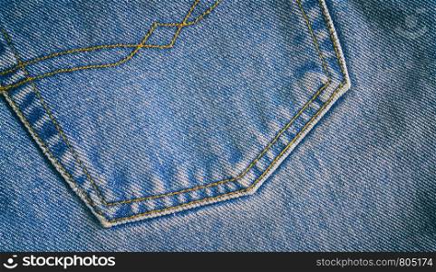 Fragment of classic blue fashioned jeans, close-up texture