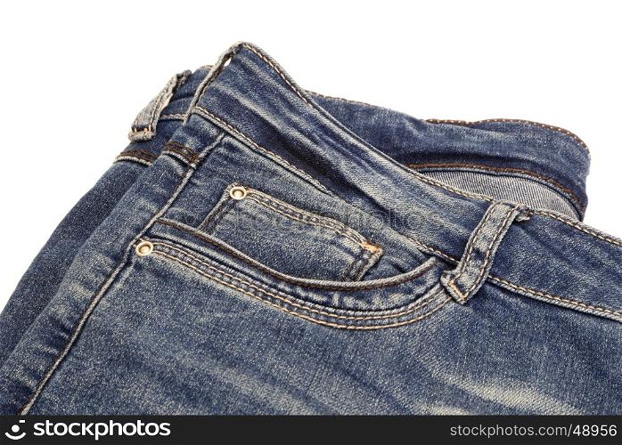 Fragment of dark blue jeans isolated on white background