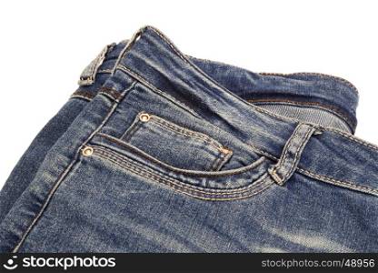 Fragment of dark blue jeans isolated on white background