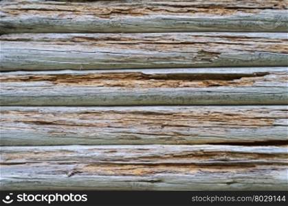 Fragment of old decomposed wooden wall background