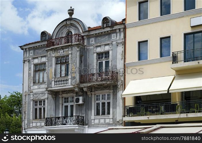 Fragment of old house with interesting facade. Must to be renovate. Plovdiv town, Bulgaria