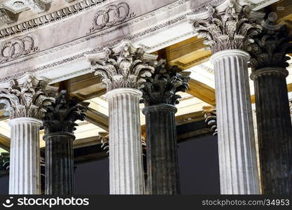 Fragment of old Peterburg columns at the night. Fragment of old columns