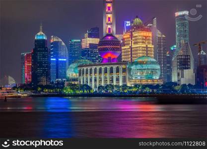 Fragment of Pudong modern architectural complex seen from Bund in Shanghai, China