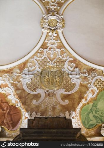 fragment of stucco and interior oratorio Marianum at Wroclaw University. Poland