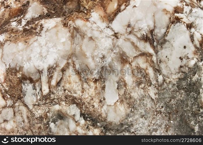 Fragment of wild stone. Mineral deposits on limestone