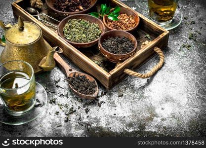 Fragrant Chinese tea. On a rustic background.. Fragrant Chinese tea.