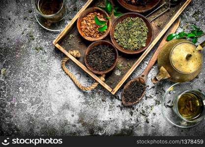 Fragrant Chinese tea. On a rustic background.. Fragrant Chinese tea.