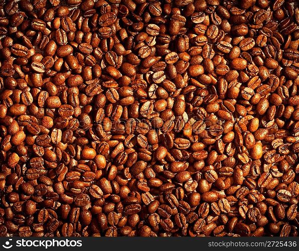 Fragrant fried coffee beans background