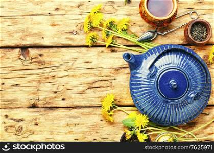 Fragrant herbal tea from flowering dandelions.Flower tea. Dandelion herbal tea