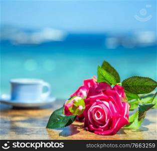 Fragrant plant on a wooden beach table