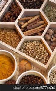 Fragrant Spices - Dill Seeds, Cinnamon, Cloves, Nutmeg, Tummeric, White Pepper, Star Anise, Black Pepper, Coriander Seeds.