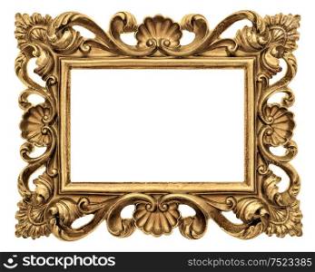Frame for picture, photo, image. Vintage golden baroque style object isolated on white background