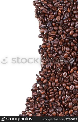 frame from roasted coffee beans close up on white background
