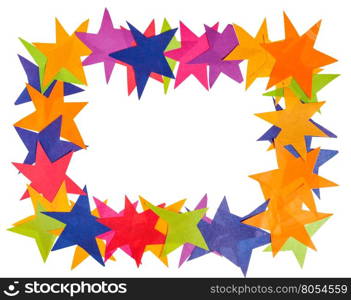 frame from stars carved from paper with cut out canvas isolated on white background