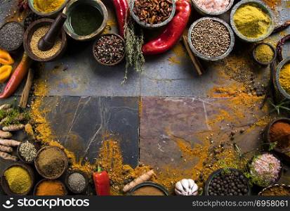 Frame, Hot spices . Frame, Herbs and spices