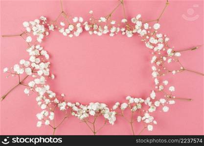 frame made from white gypsophila peach background