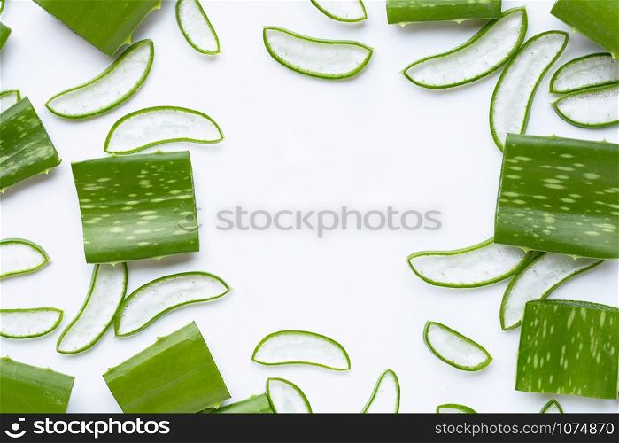Frame made of aloe vera. Aloe vera is a popular medicinal plant for health and beauty, on a white background.