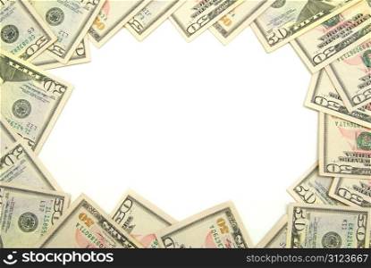 Frame made of money isolated on white background
