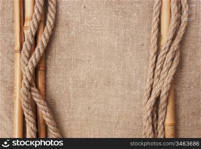 frame made of ropes and bamboo with a canvas of burlap
