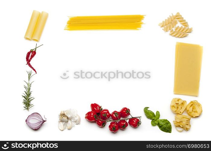 frame made out of pasta and ingredients
