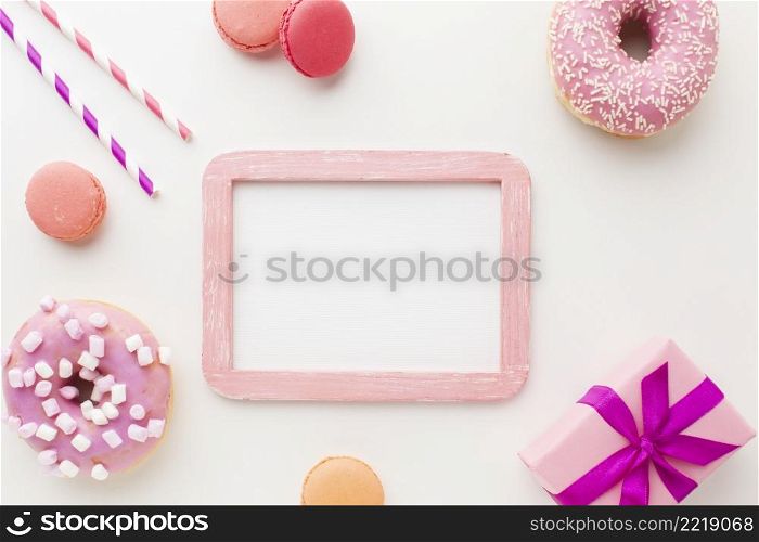 frame mock up surrounded by donuts