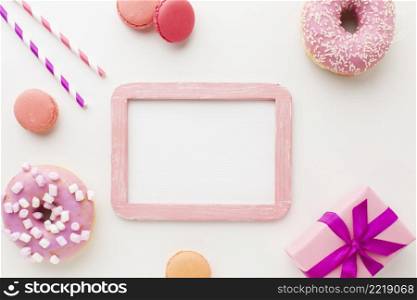 frame mock up surrounded by donuts