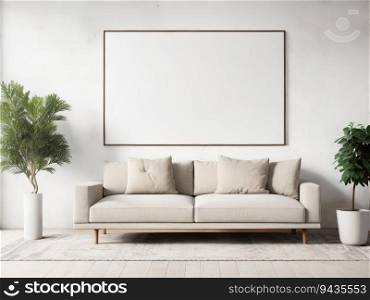 Frame mockup in living room design. Generative AI.
