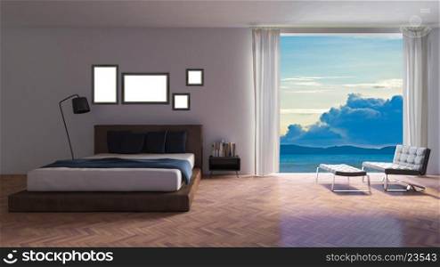 Frame mockup in modern bedroom
