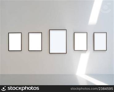 Frame mockup in white room gallery interior background