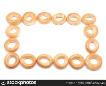frame of crackers on a white background