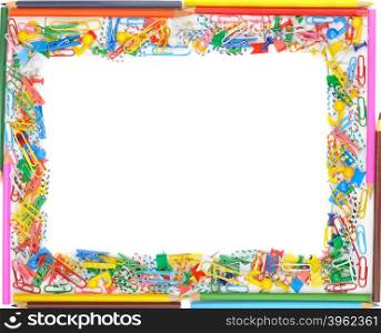Frame of office supplies isolated on white