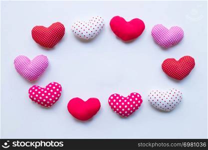 Frame of valentine&rsquo;s hearts on white background. Copy space