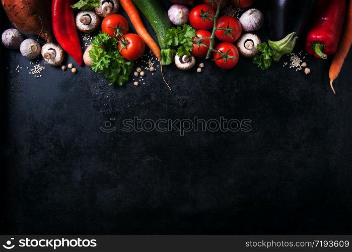 Frame of vegetables, healthy or vegetarian concept, top view, copy space
