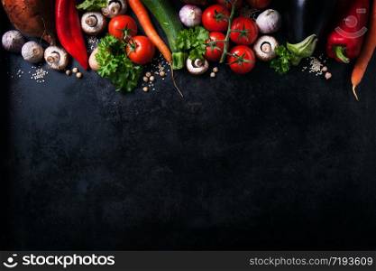 Frame of vegetables, healthy or vegetarian concept, top view, copy space