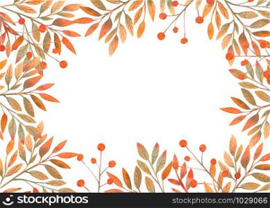 Frame with autumn leaves on white isolated background . Horizontal frame orientation . Watercolor compositions for the design of greeting cards or invitations. Frame with autumn leaves on white isolated background . Horizontal frame orientation . Watercolor compositions for the design of greeting cards or invitations.